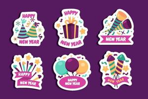 Cute Cartoon New Year Eve Sticker Collections vector