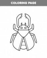 Education game for children coloring page of cute cartoon stag beetle line art printable bug worksheet vector