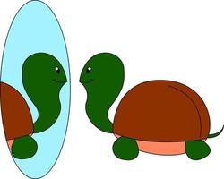 Turtle looking at the mirror, illustration, vector on white background