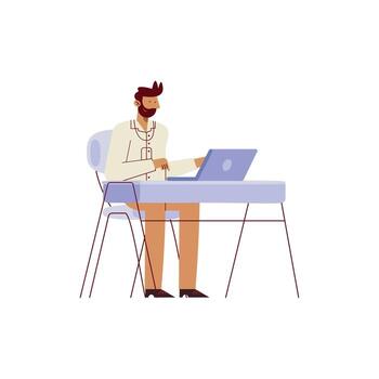 hombre sentado usando laptop vector