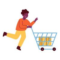 afro man with shopping cart vector