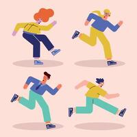 four persons running characters vector