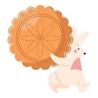 mid autumn rabbit with mooncake vector