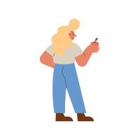 woman with apple fruit vector