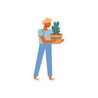 blond man lifting houseplant vector