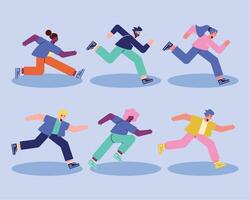 six persons running characters vector