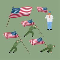 soldiers and usa flags vector