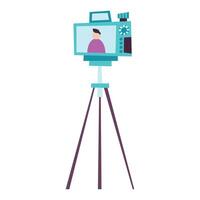 camera photographic on tripod vector