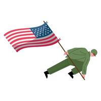 militar levantando la bandera de estados unidos vector