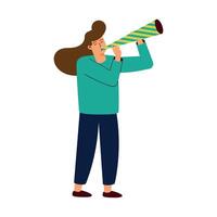 woman celebrating with trumpet vector