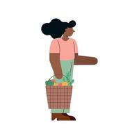 afro woman with shopping basket vector