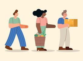 three persons shopping vector