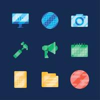 nine social media glassmorphism icons vector