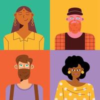 cuatro diversos retratos de personas vector