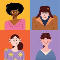 diverse portraits four persons vector