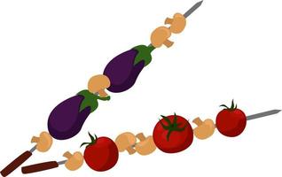 Vegetables on a stick, illustration, vector on white background.