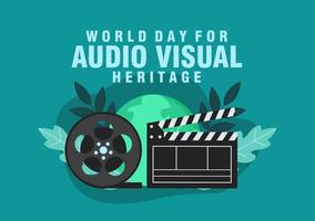ilustración vectorial sobre el tema del día mundial del patrimonio audiovisual que se celebra cada año el 27 de octubre en todo el mundo. ilustración de banner de patrimonio audiovisual. pasos vectoriales 10 vector