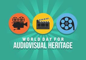 ilustración vectorial sobre el tema del día mundial del patrimonio audiovisual que se celebra cada año el 27 de octubre en todo el mundo. ilustración de banner de patrimonio audiovisual. pasos vectoriales 10 vector