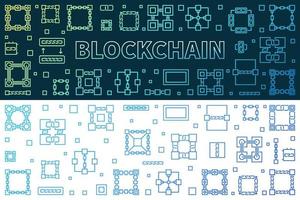 Set of 2 Block Chain Technology vector colored line banners