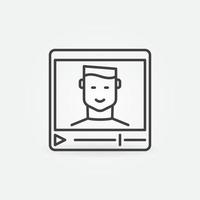 Video Player with Man outline icon. Vector vlogging symbol