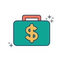 Money luggage icon vector illustration glyph style design with color and plus sign. Isolated on white background.