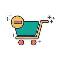 Shopping cart out off order icon vector illustration glyph style design with color and plus sign. Isolated on white background.