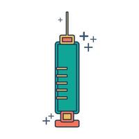 Hypodermic syringe icon vector illustration glyph style design with color and plus sign. Isolated on white background.