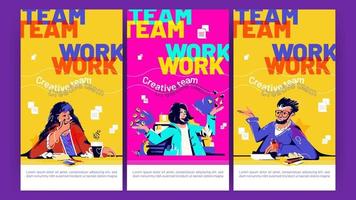 Teamwork posters with people talk together vector