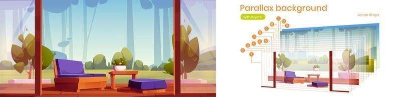 Parallax background with house terrace and garden vector