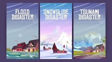 Natural disasters flood, snowslide and tsunami vector