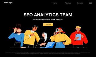 sitio de equipo de análisis de seo con personas que trabajan juntas vector