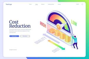 Cost reduction isometric landing page, web banner vector