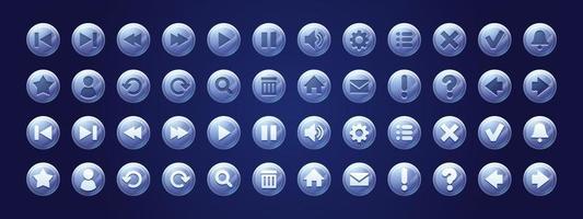 Web buttons, circle glass icons for game vector