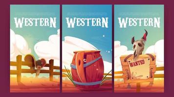 Western poster with wanted sign, saddle and barrel vector