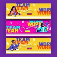 Team work cartoon web banners with business people vector