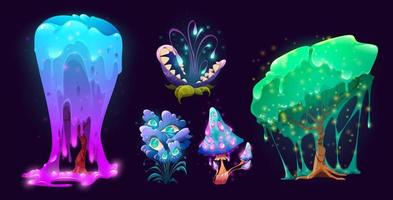 Fantasy creepy plants, trees, mushroom, flower vector