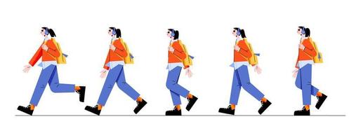 Woman walking cycle sequence for game animation vector