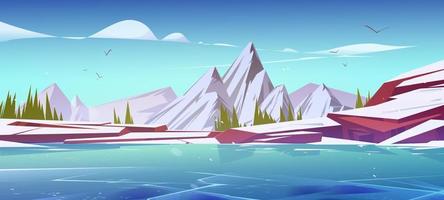paisaje de montañas de invierno paisaje, escena de la naturaleza vector