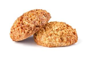 Fresh handmade oatmeal cookies isolated on white background. Full clipping path. photo