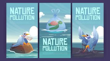 cartel de contaminación de la naturaleza con basura y derrame de petróleo vector