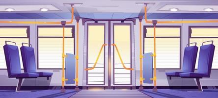 Empty bus interior with seats and handrails vector