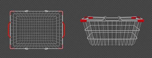 Metal supermarket basket in top and side view vector