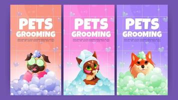 Pets grooming posters with cute dogs and cat vector