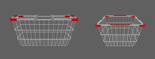 Shopping basket front and side view, empty cart vector