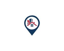 diseño de icono de logotipo de agencia de construcción de bienes raíces con plantillas de vector de símbolo de ubicación.