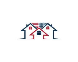 techo de elementos de casas inmobiliarias americanas y concepto de vector de diseño de logotipo de bandera de estados unidos.