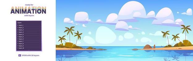 Parallax background with ocean beach landscape vector