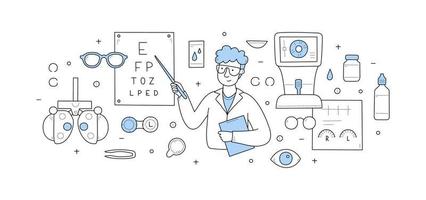 Eye check ophthalmology diagnostics doodle concept vector