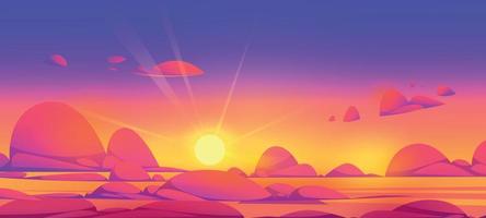 Sunset sky above clouds with sun shining rays vector