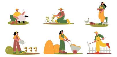 People work on agriculture farm and garden vector